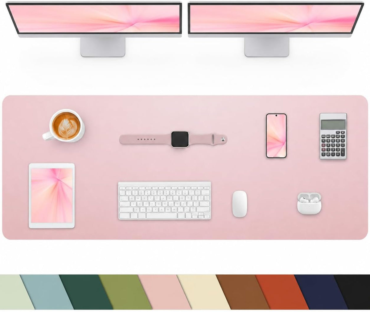 Extra Large Leather Desk Protector, Office Mat, Mouse & Laptop Pad, Non-Slip Blotter, Waterproof Writing Pad - Rose Pink, 55" x 17"