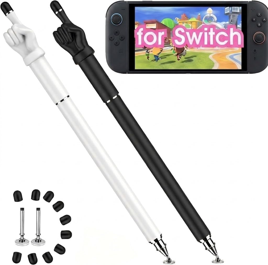 Stylus Pen for Touchscreen, MEKO 2-in-1 High Sensitivity Fingertip Stylus Pens for iPhone iPad Android Tablets Smartphone, Switch,All Universal Touch Screens (2 Pack Black/White)