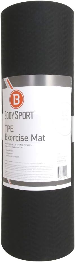 BodySport TPE Exercise Mat for Men and Women – Workout Mat – Perfect for Gyms and Fitness Training – ½ in. Thick, Black