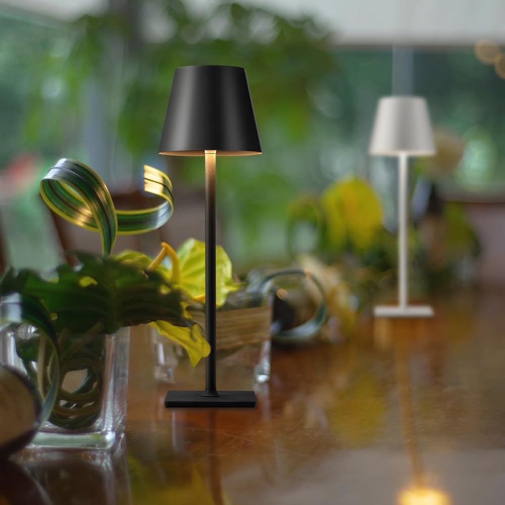 KDG 2 Pack Cordless Table Lamp, RGB Color Stepless Dimming Up, 4000mAh Battery Operated Portable LED Desk Lamp, for Dinning Room, Bedroom, Bar, Outdoor Garden, Camping, Night Light (Black)