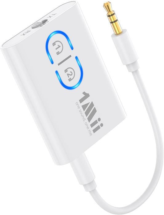 1Mii Bluetooth Transmitter Receiver for TV/Airplane to Headphones, Bluetooth 5.3 AUX/RCA Audio Adapter with aptX Adaptive/Low Latency/HD Audio, Dual Link, Wireless Receiver for Home Stereo, Boat, Gym