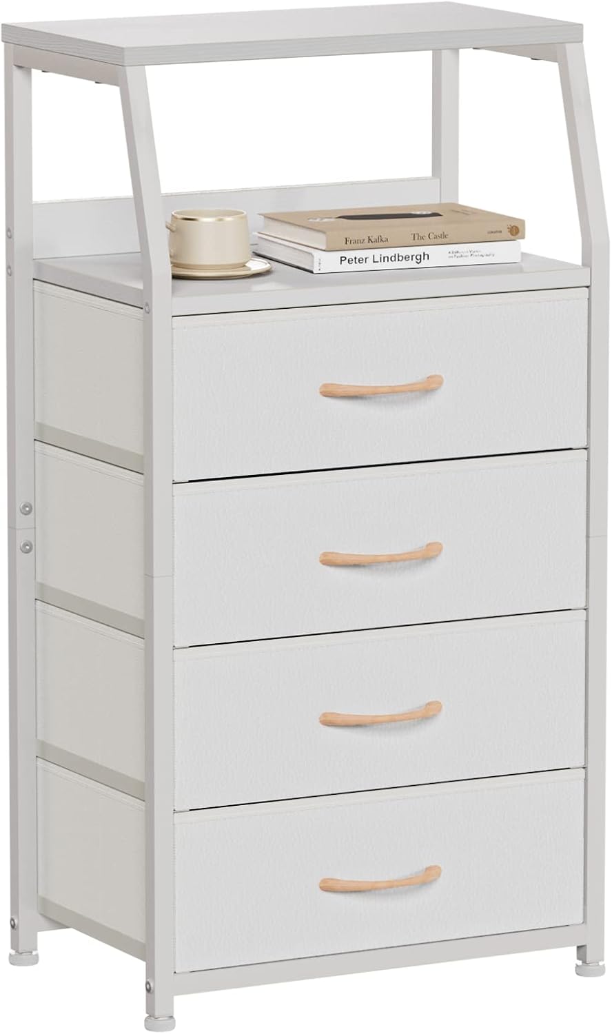 Furnulem Tall Night Stand, Bedside Table for Bedroom, Small Fabric Dresser