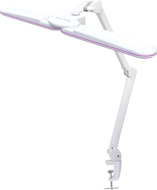 Neatfi Elite HD XL LED Desk Lamp | 3 Light Modes | Non-Polar Dimming | 17 Inches Wide | Eye-Caring Desk Light for Home Office, Drafting, Beauty Shop, Workbench (Pink Ring, CCT with Clamp)