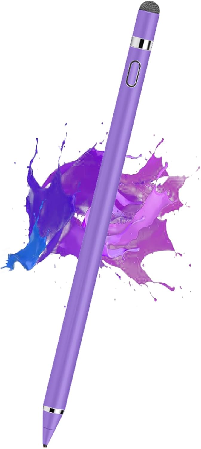 Stylus Pen for Touchscreen, Kenkor Rechargeable Digital Fine Point Active Tablet Pencil, Stylus Pen for iPhone/Android/Apple iPad Pro/Air/Mini/Samsung/Cellphone/Tablet Drawing & Writing - Purple