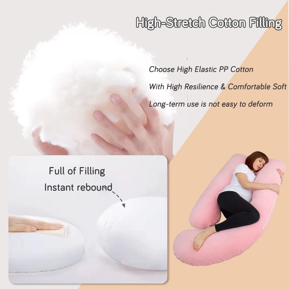 60 Inch Pregnancy Pillows for Sleeping, Extra Large U Shaped Body Pillow, Pregnancy Pillow, Maternity Pillow for Pregnant Women with Velour Cover (Pink)