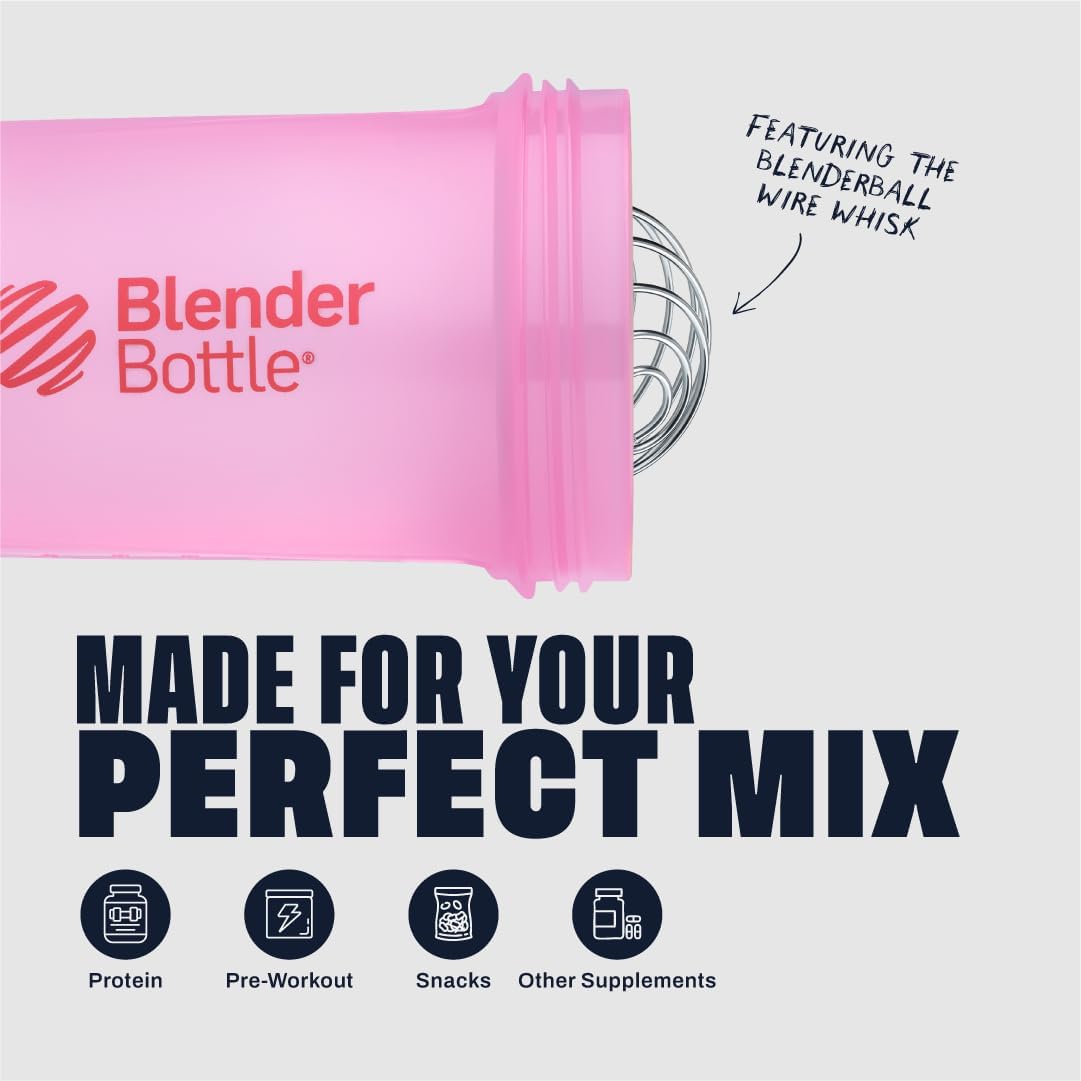 BlenderBottle Shaker Bottle with Pill Organizer and Storage for Protein Powder, Classic V2 ProStak System, 22-Ounce, Pink