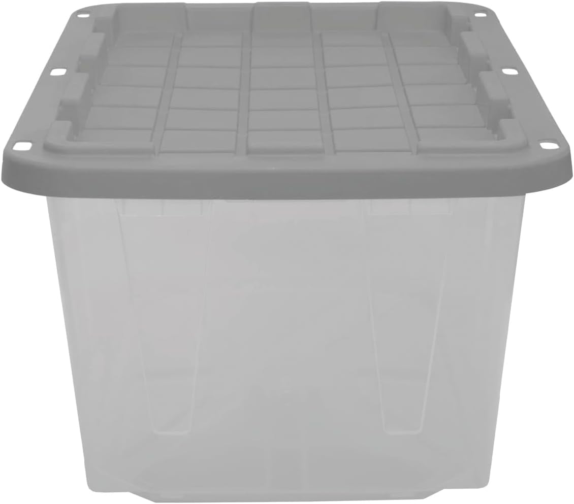 CX 27-Gallon Heavy Duty Clear Stackable Storage Bins with Lids, 4 Pack Gray