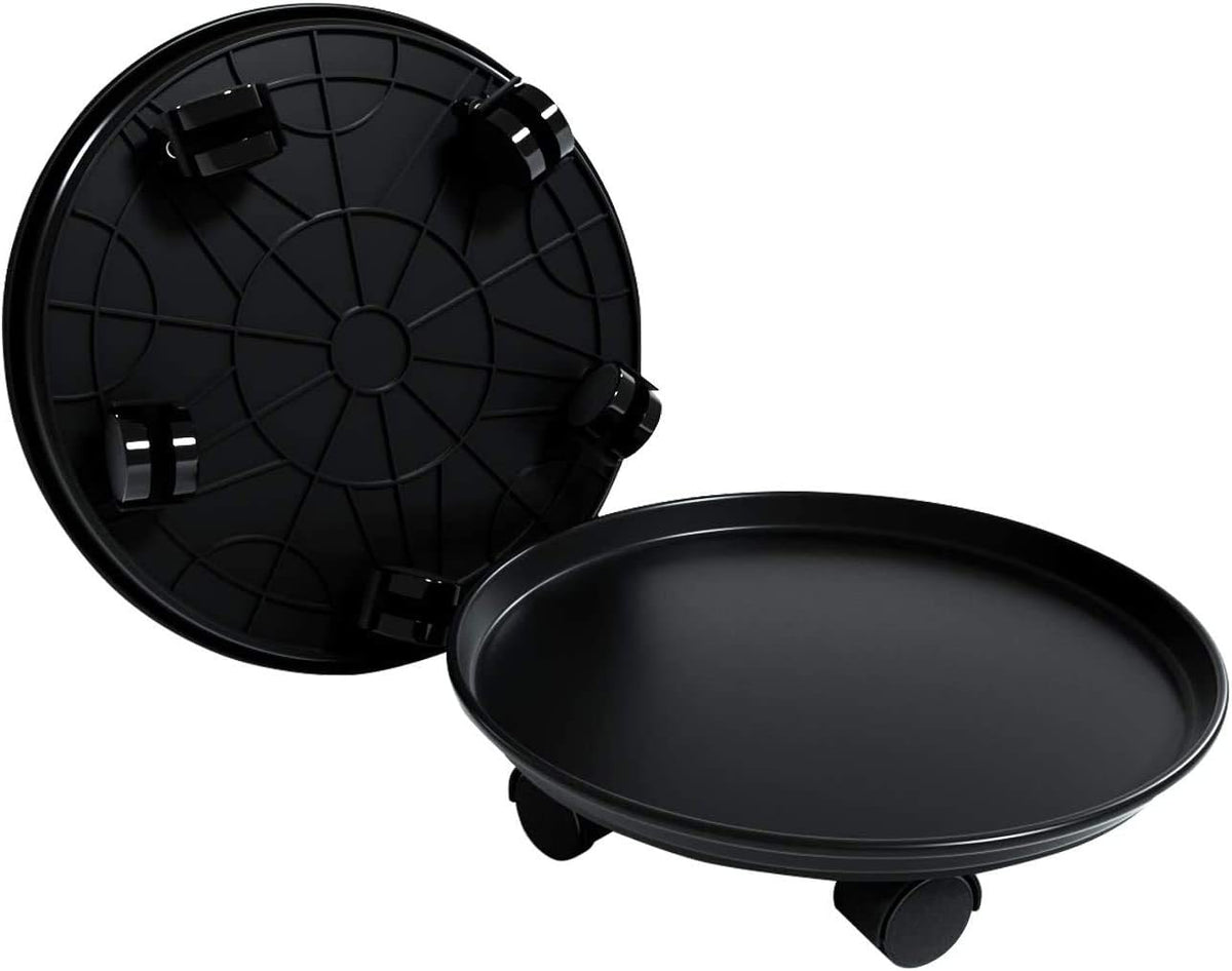 2 Pack 13" Black Plant Caddy Round Movable Planter with Easy Moving Caster Wheels Dolly Trolley Tray Pallet Outdoor Indoor Tree Flower Stand Planter