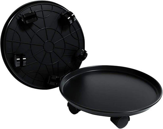 2 Pack 13" Black Plant Caddy Round Movable Planter with Easy Moving Caster Wheels Dolly Trolley Tray Pallet Outdoor Indoor Tree Flower Stand Planter