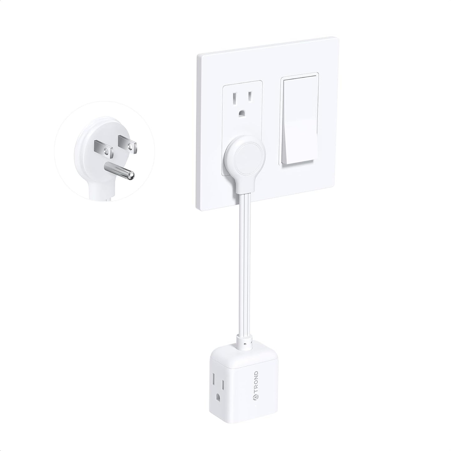 TROND Flat Outlet Extender with 6 Inch Cord - ETL Listed Flat Plug Extension Outlet Splitter Adapter, Electrical 3 Way Multi Wall Plug Extender for Home Office Dorm Room Cruise Ship Travel, White