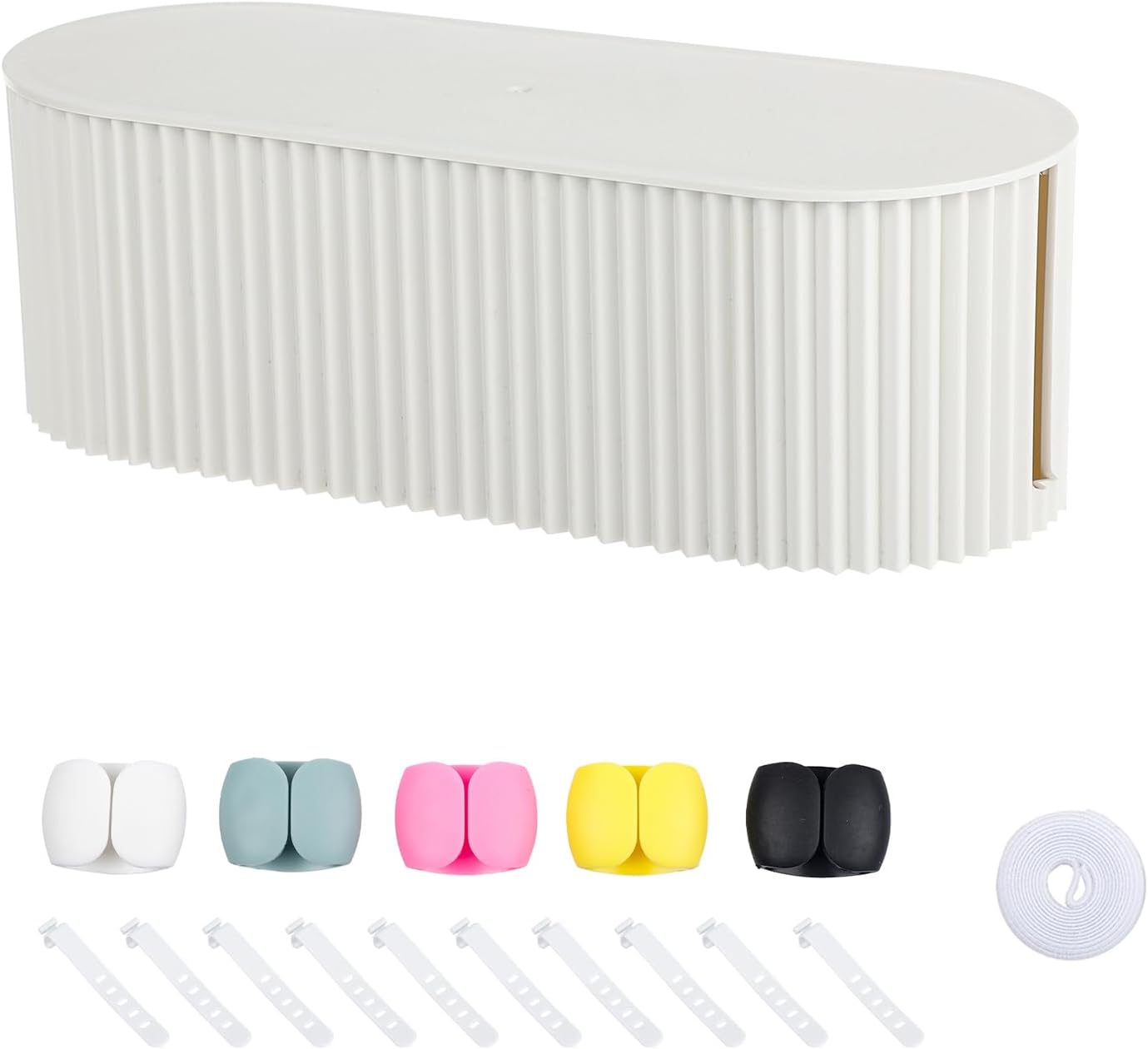 White Cable Box Organizer, Small, Plastic | Cord Hider Box with Lid, For Desk and Floor, Power Strips Cover, For Home, Office, Computer, TV, School, Kitchen