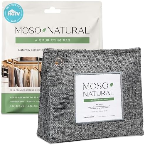 Moso Natural Air Purifying Bag 300g, Premium Charcoal Odor Absorber & Deodorizer for Closets, Bathrooms & Small Spaces — Lasts 2 Years, Pet Odor Eliminator for Home, Unscented Bamboo Charcoal Bag