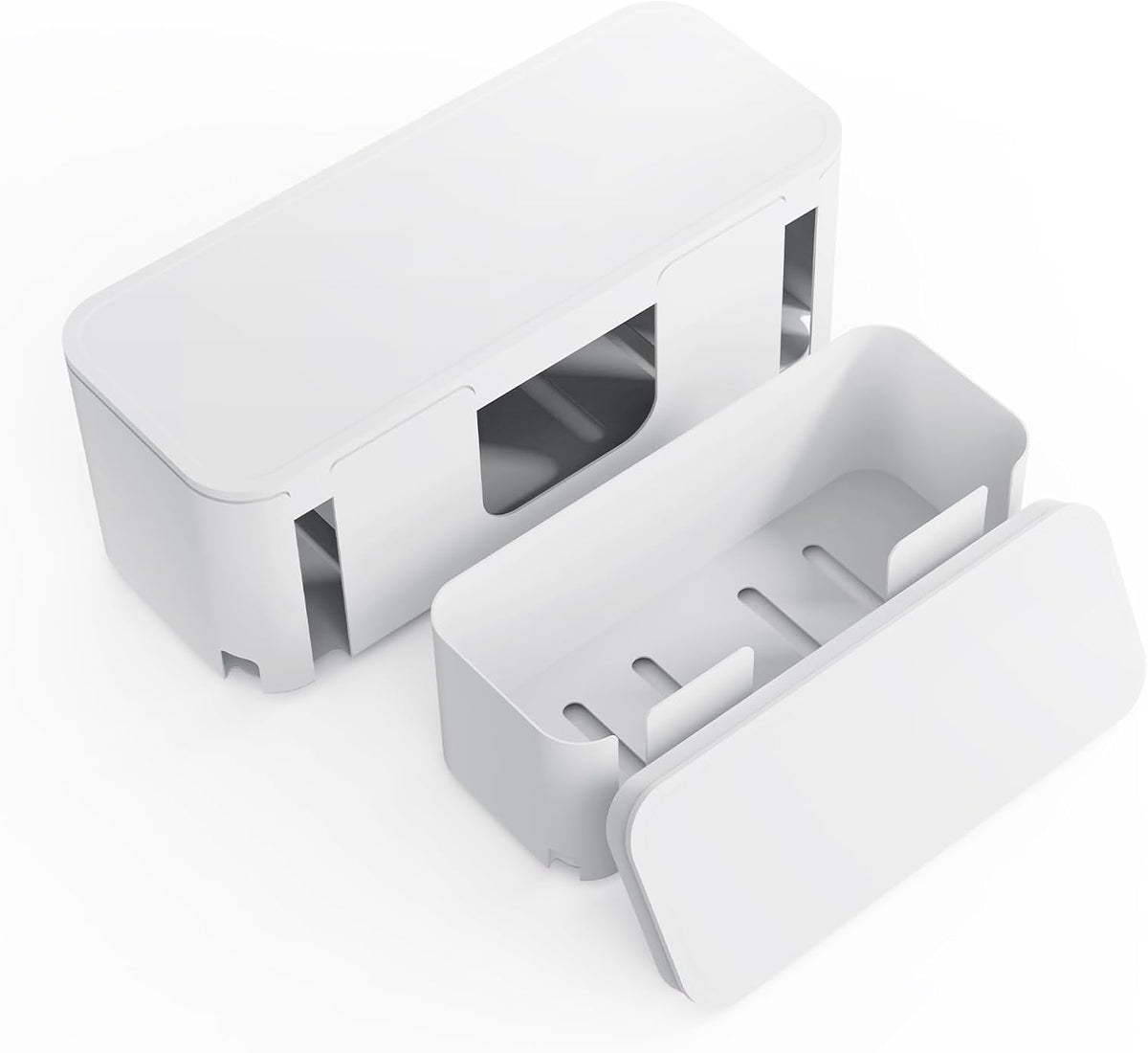 Cord Organizer Box, Cable Hider for Power Strips, Surge Protector, Extension Cord and Wire Management, Cable Management Box (2PCS/Large and Medium Size/White)