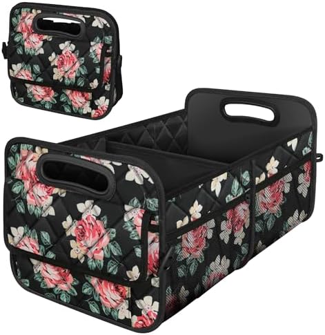 Deosk Trunk Organizer and Storage with Reinforced Handles,Car Accessories for Women/Men 50L Waterproof Polyester Trunk Organzier for Car/SUV/Minivan/Truck(Medium, Floral)