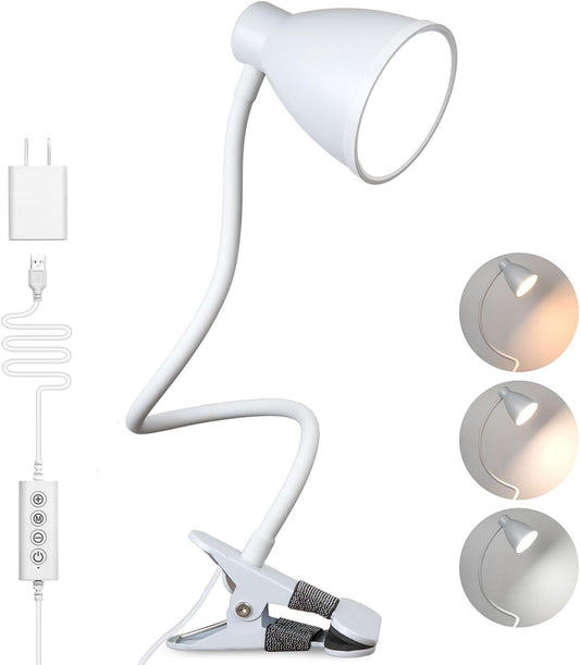 BOHON Clamp Lamp 5 Color Modes 10 Brightness Dimmer Bedside Lamp, White