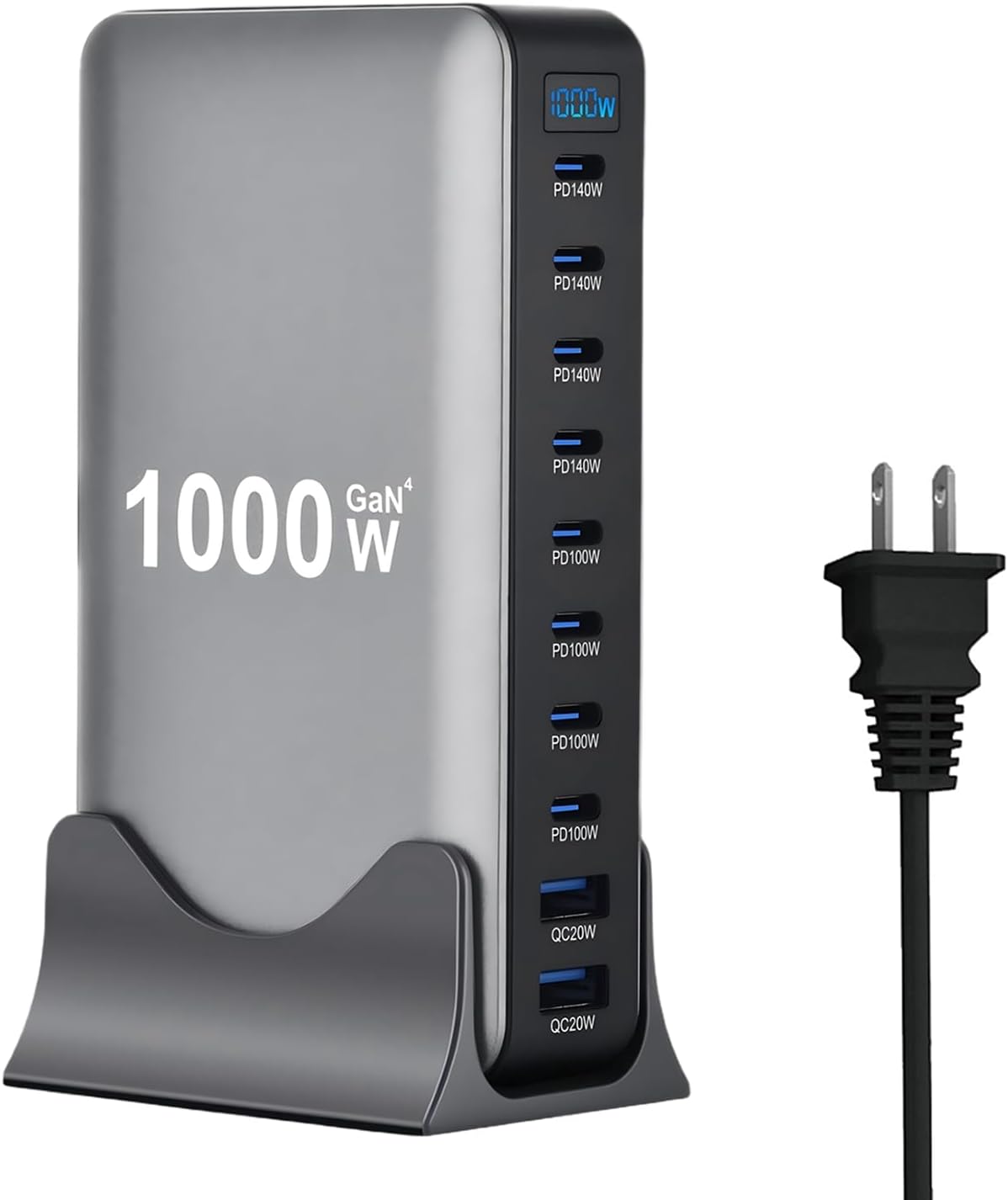 1000W USB C Fast Charger Block, 10 Ports GaN IV Pro USB Chagring Station, 140W PD QC HUB for Multiple Devices, Laptop Adapter Compatible with MacBook Pro/Air iPad iPhone Pro Max, Galaxy, Dell, HP