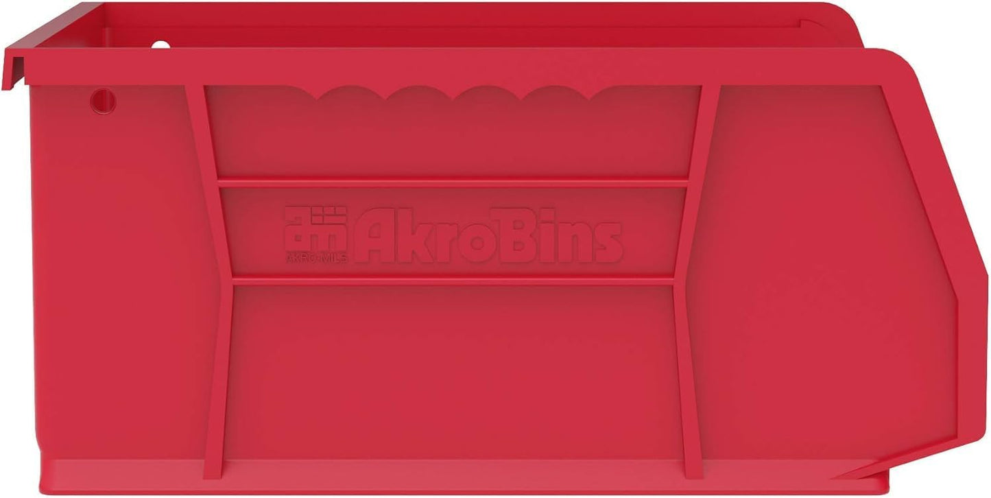 Akro-Mils 30235 AkroBins Plastic Storage Bins, Space-Saving Stackable Bins for Garage, Pantry, Craft Organization, 11" x 11" x 5", Red, 6-Pack