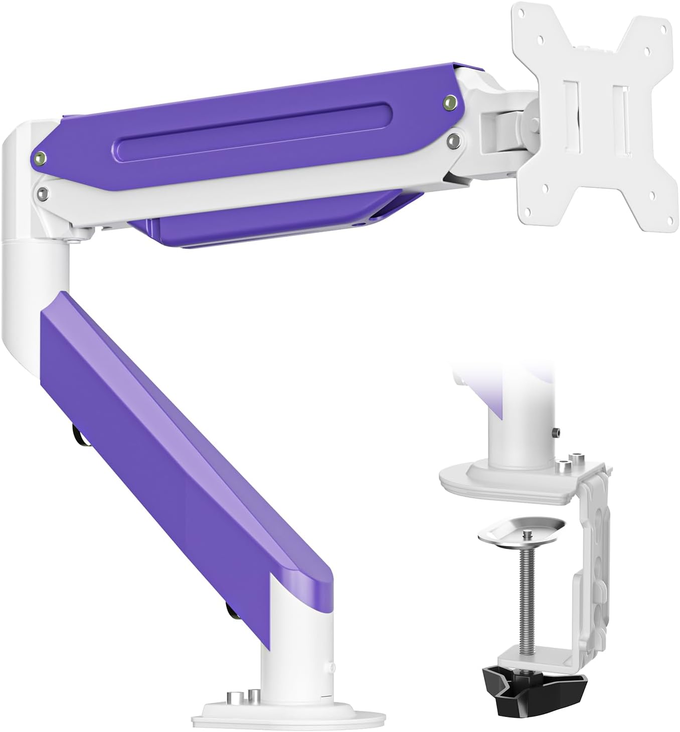 Suptek Monitor Mount Gas Spring Monitor Arm Desk Mount Fully Adjustable Fits 17 20 22 23 24 26 27 32 35 inch Monitors Weight Capacity up to 24.25 lbs (White+Purple, 17"-35")