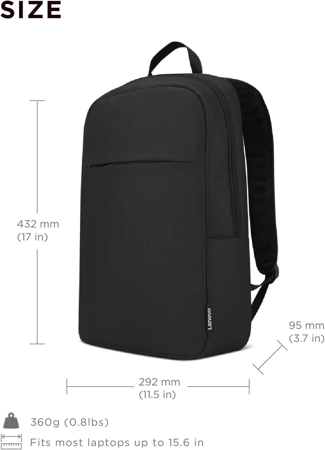 Lenovo Laptop Backpack B215 for Computers Up to 15.6-Inch – Multi Compartment Water Repellant Bag for Travel, Professional Use, College, Work - Black (Large)
