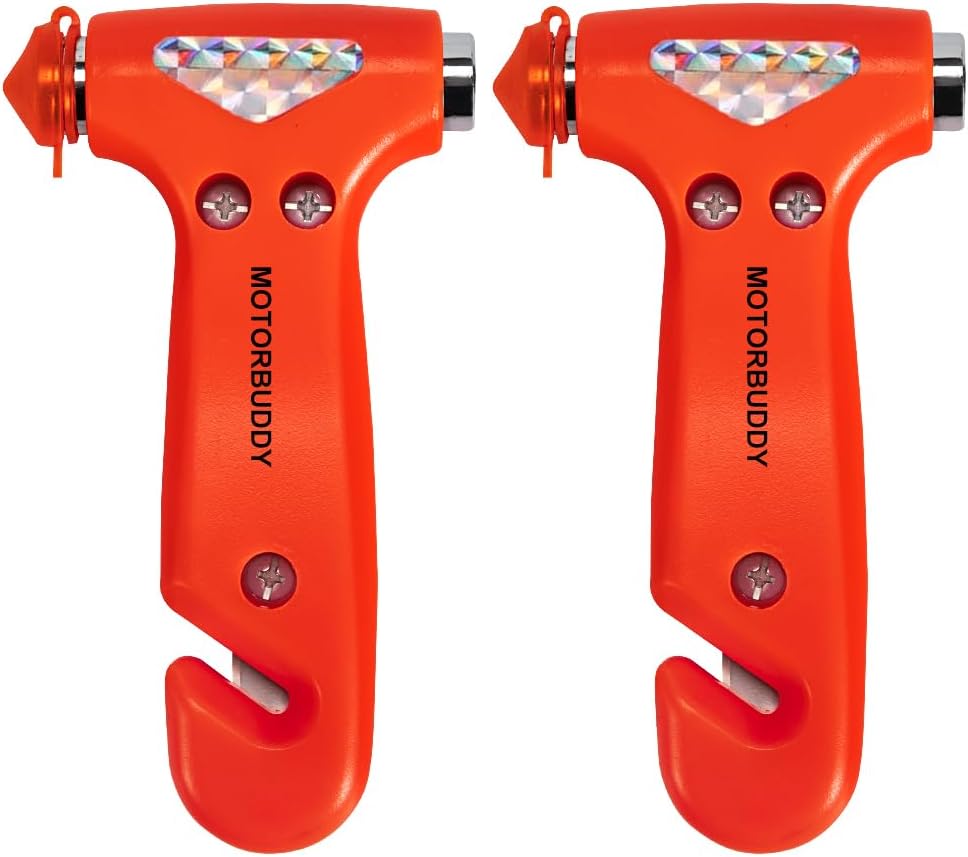 MOTORBUDDY 2-Pack Car Safety Hammer Seatbelt Cutter, Auto Emergency Escape Hammer with Window Glass Breaker and Seat Belt Cutter, Striking Red Escape Tool for Car Accidents