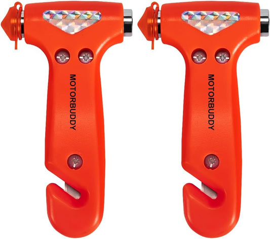 MOTORBUDDY 2-Pack Car Safety Hammer Seatbelt Cutter, Auto Emergency Escape Hammer with Window Glass Breaker and Seat Belt Cutter, Striking Red Escape Tool for Car Accidents