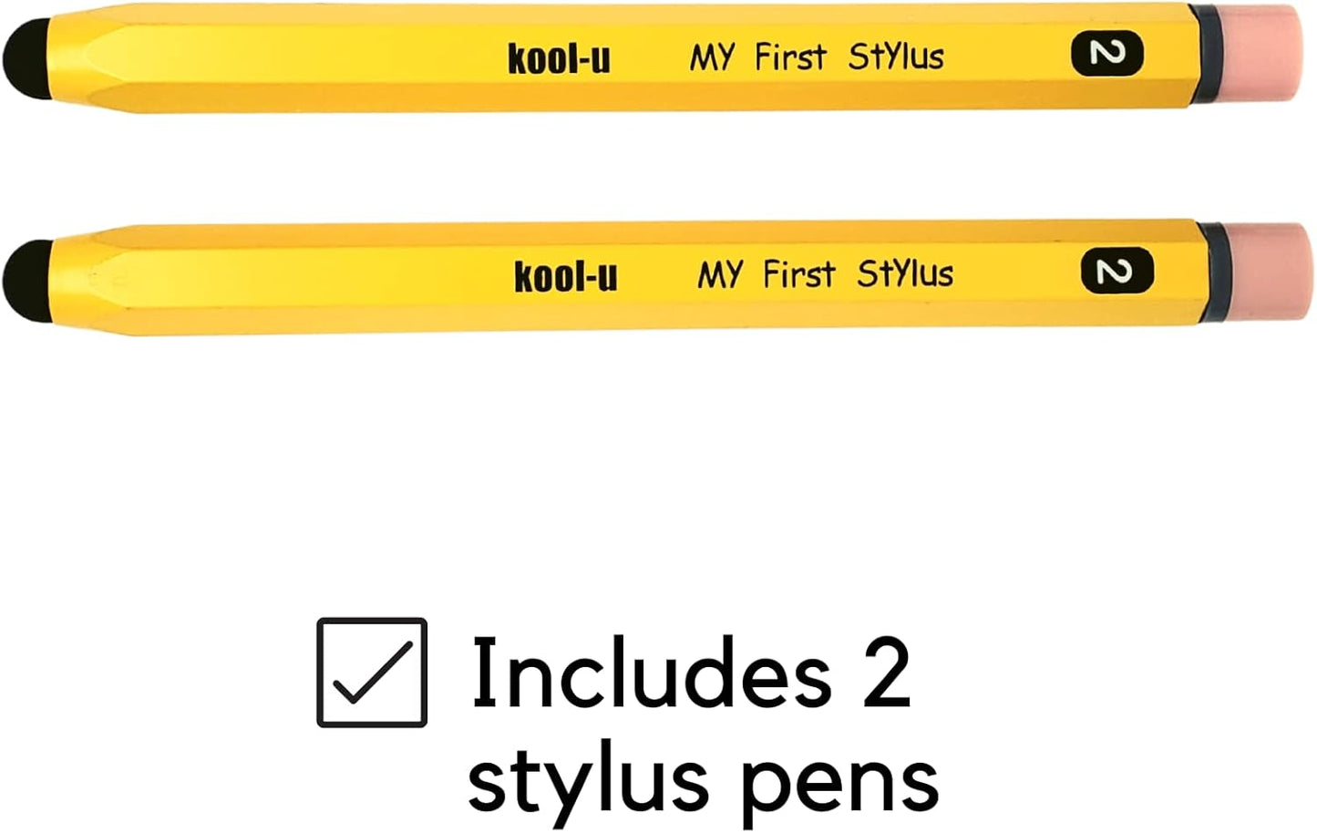 Stylus Pens for Kids, Hexagon Shaped Like a Real Pencil, Compatible with All Touch Screen Devices - Apple IPAD, iPhone, Samsung Galaxy Tab, Amazon Fire - 2 Pack
