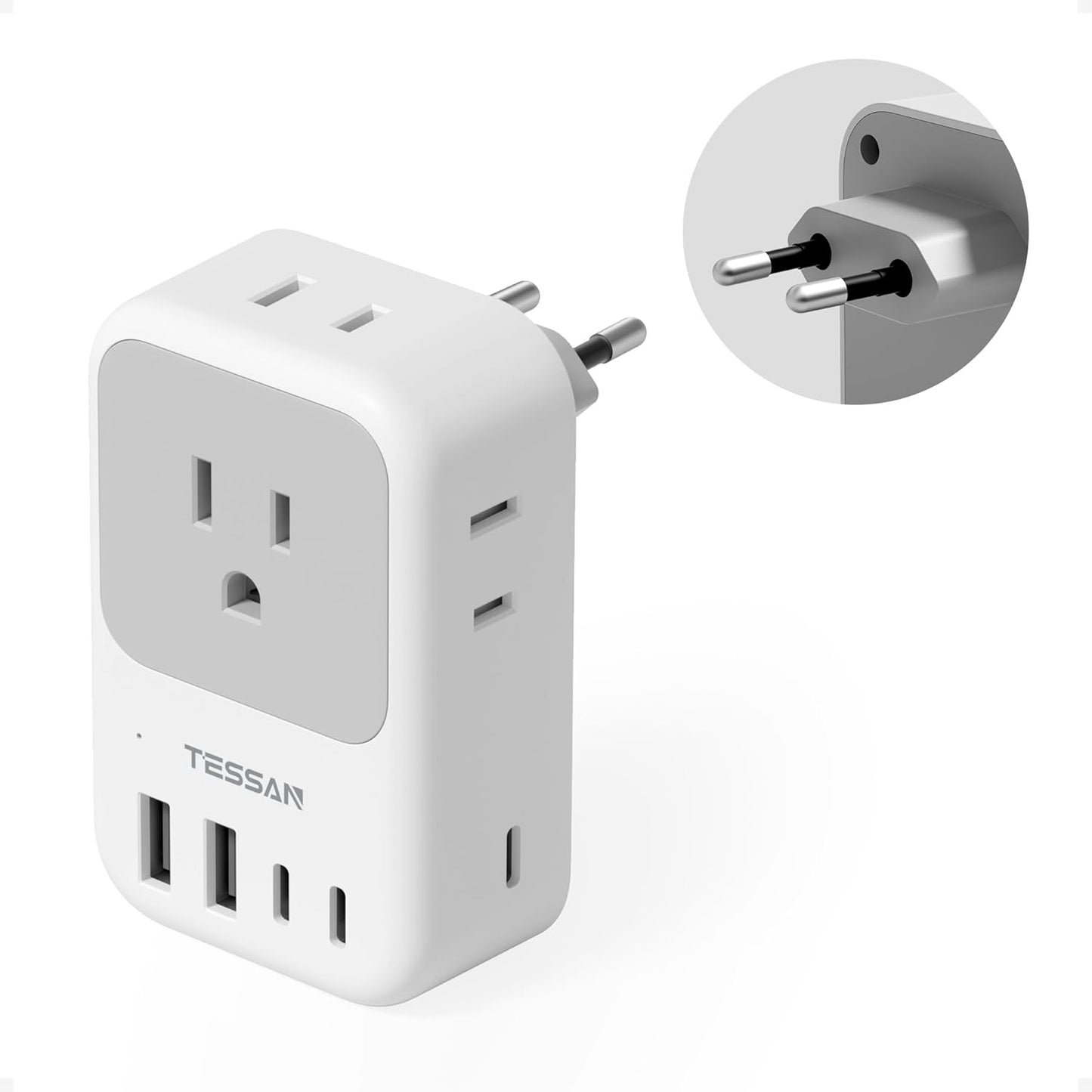 European Travel Plug Adapter USB C, TESSAN International Plug Adapter with 4 AC Outlets 3 USB Charging Ports, Type C Europe Power Adaptor for US to EU France Germany Iceland Spain Italy