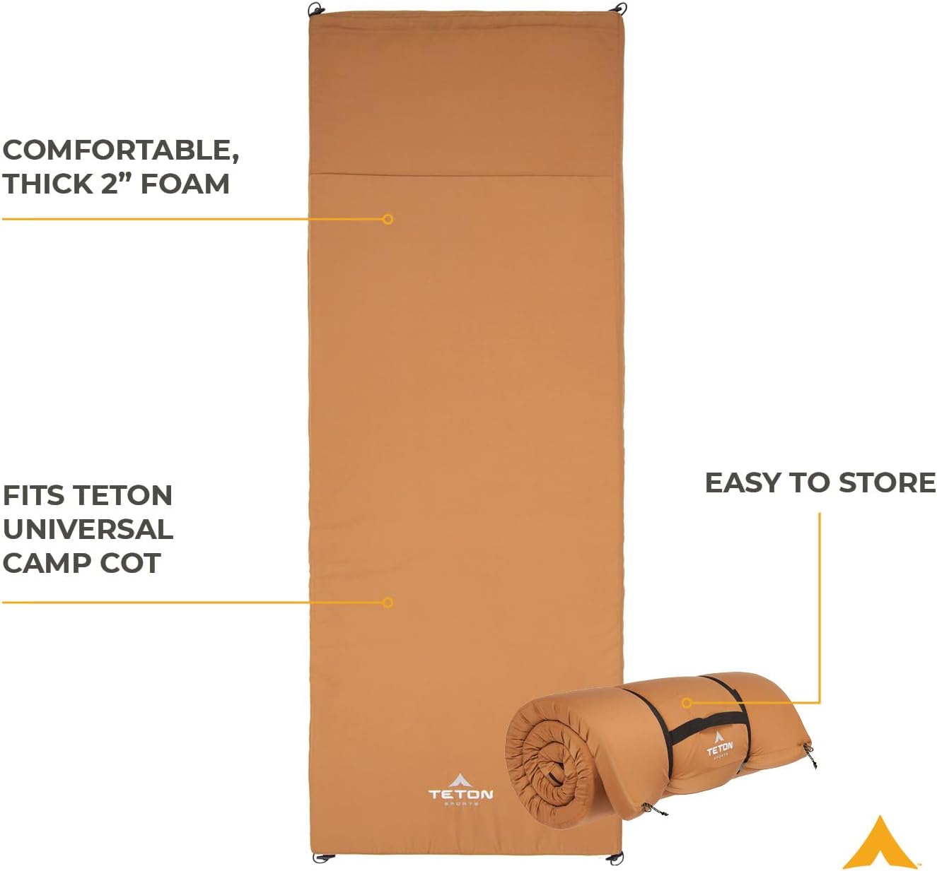Teton Outfitter Sleeping Pad for Cot, Extra Thick Comfortable Camping Mattress for Adults, Portable Roll-Up Camp Pad, Durable Foam Cushioning