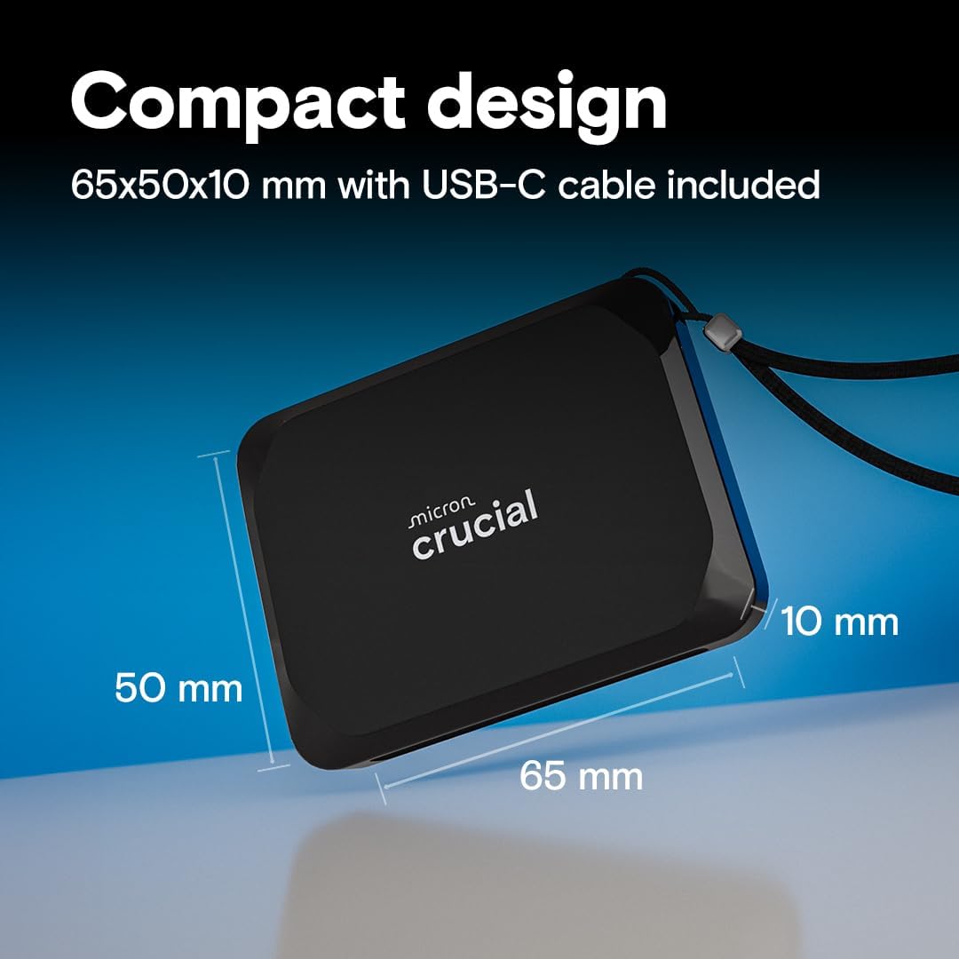 Crucial X9 1TB Portable SSD, Up to 1050MB/s, USB 3.2 USB-C, External Solid State Drive, Compatible with Windows, Mac, & Android, Reliable Storage for Games, Files, & Backups, Black - CT1000X9SSD902