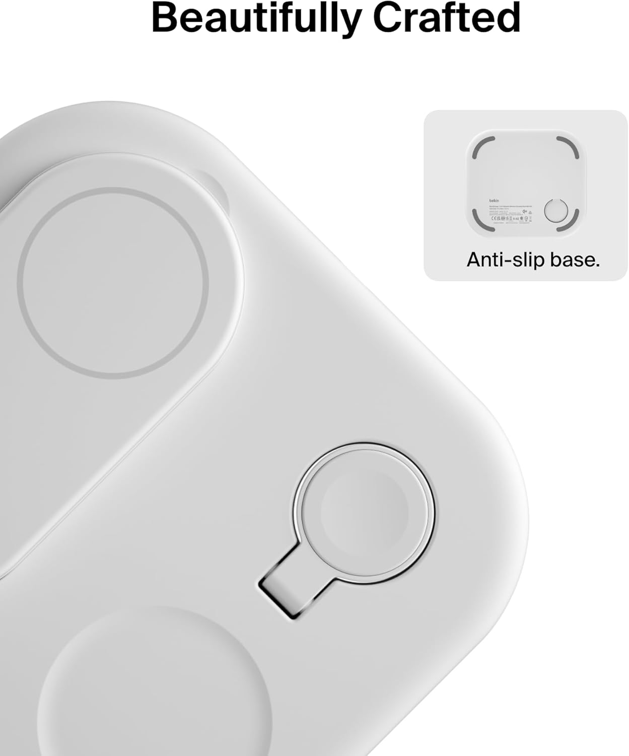 Belkin Qi2 Magnetic Wireless Charging Station, 3 in 1 Foldable Charger | MagSafe compatible, Apple Watch, AirPods, Qi2 certified, wireless charging station, travel stand