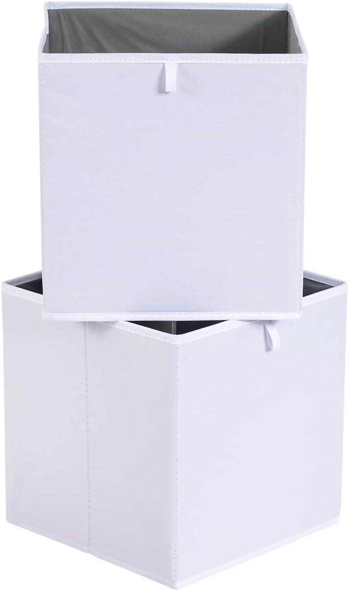 Amazon Basics Collapsible Closet Organizer Cube Storage Bins, Space-Saving Storage Baskets for Shelves, White, 10.5x10.5x11", 6-Pack