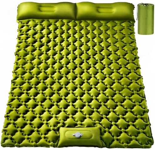 Double Sleeping Pad, Ultralight 4" Extra-Thick Self Inflating Sleeping Mat for 2 Person with Pillow Built-in Foot Pump Portable Camping Mat for Backpacking, Hiking, Traveling, Tent, Camping