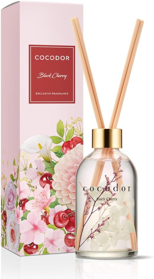 COCODOR Flower Reed Diffuser Set / 6.7oz / White Jasmine/Scent Diffuser with Sticks Home Fragrance Reed Diffuser for Bathroom Shelf Decor
