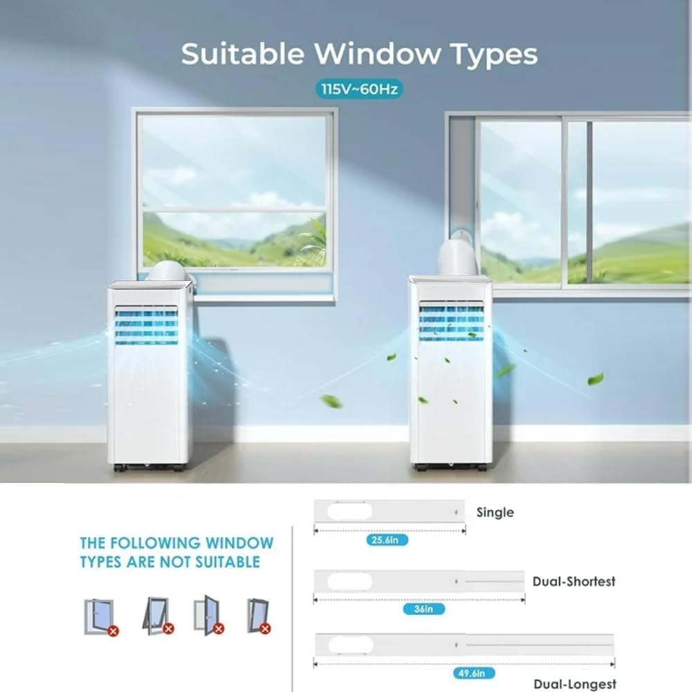 10000 BTU Portable Air Conditioner, 4-in-1 Cools 450 Sq.Ft, Quiet AC with Fan & Dehumidifier, LED Display, Remote, 24H Timer, Portable AC Units with Window Kit, for Bedroom/Office/Dorms