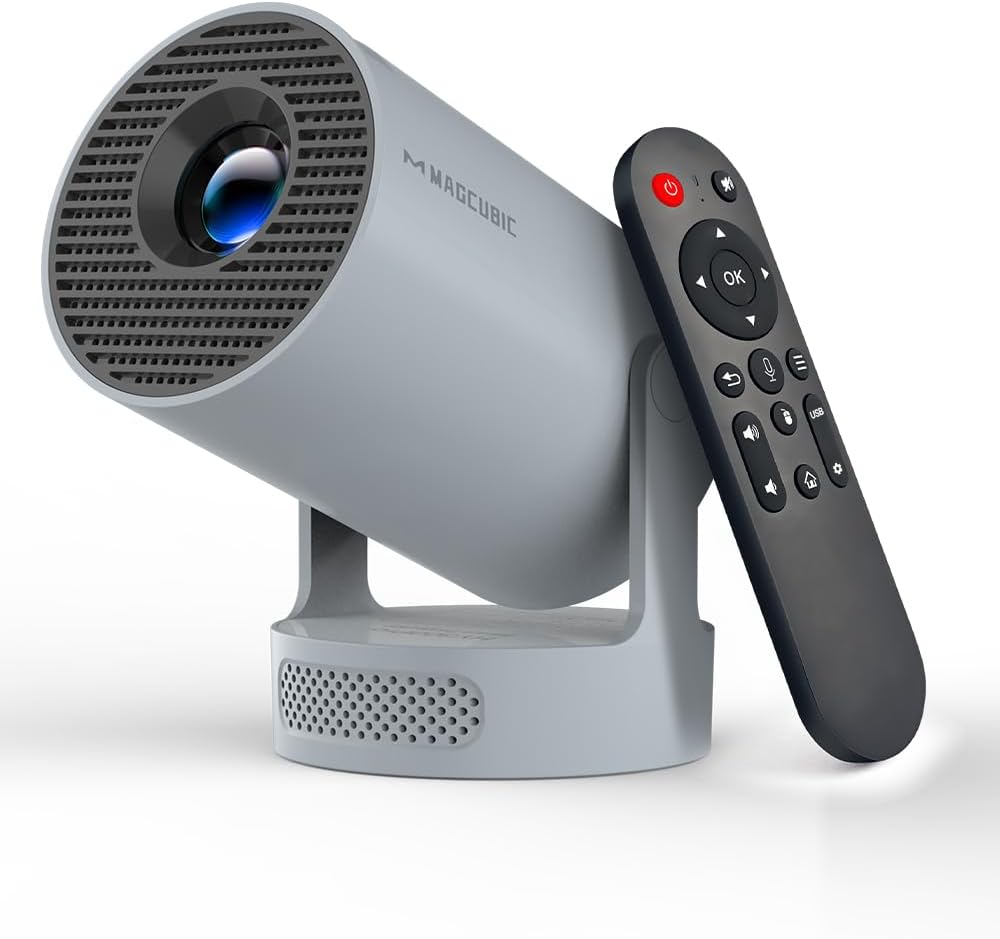 Magcubic Mini Projector with WiFi 6 and Bluetooth 5.4, Portable Projector 4K Support, 5W Soundbase Speaker, Auto Vertical Keystone 180°Rotatable Smart Proyector for Movie Home Outdoor