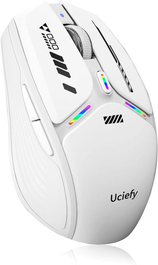 Uciefy V19 Wireless Mouse, USB C Rechargeable Mice for Laptop, LED-White