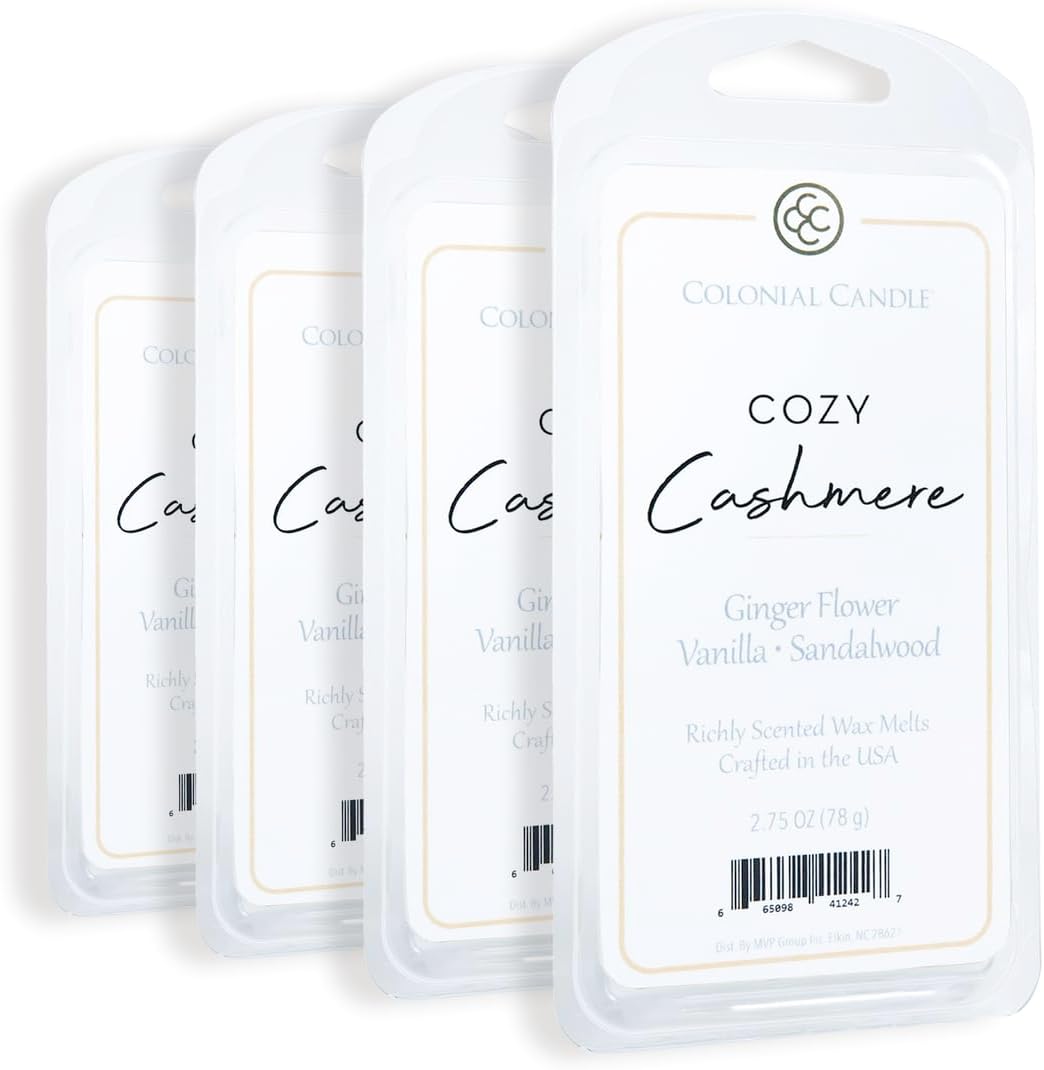 Colonial Candle Cozy Cashmere Scented Wax Melts, Wax Melt Warmer Cubes, Long Lasting Scented Wax Warmer Cubes, 4 Pack, 6 Cubes Each - Made in The USA