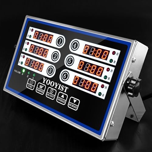 Kitchen Timers for Cooking – 6 Channel Commercial Kitchen Timer Restaurant Kitchen Supplies – Stainless Steel LED Technology Kitchen Timer Digital – Reminder Function, Loud Alarm, Black