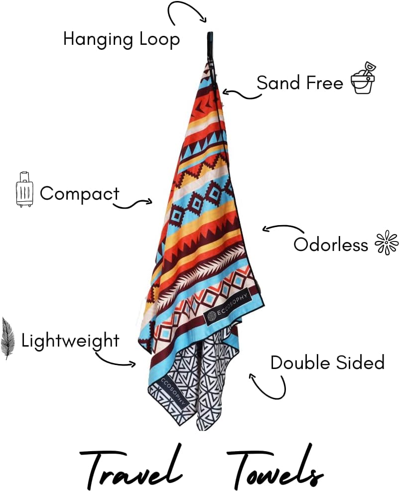 ECCOSOPHY Microfiber Beach Towel - Quick Dry, Sand Free and Oversized 71x35