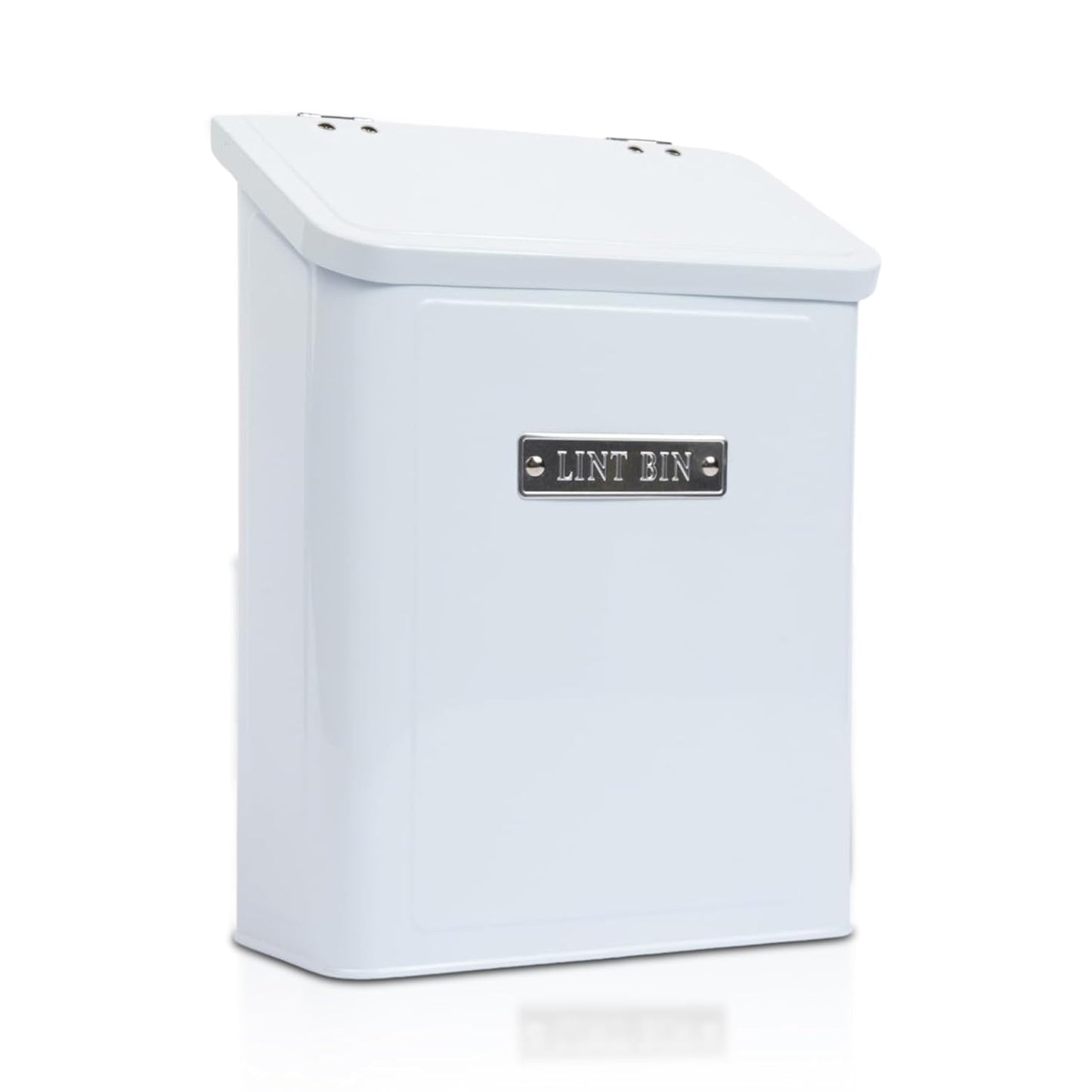 Embossed Magnetic Lint Bin For Laundry Room | Modern Farmhouse Laundry Lint Bin | Lint Trash Can For Laundry Room | White Lint Bin For Laundry Room Magnetic | Space Saving Storage Laundry Bin with Lid