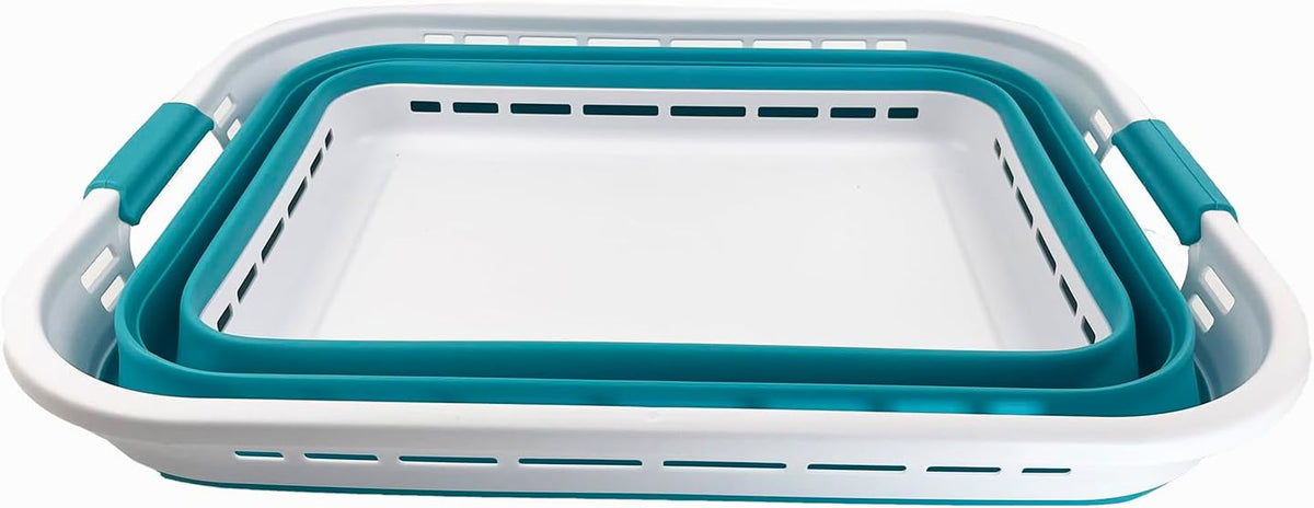 SAMMART 42L (11 Gallons) Collapsible Plastic Laundry Basket - Foldable Pop Up Storage Container/Organizer - Portable Washing Tub - Space Saving Hamper/Basket (White/Ceramic Blue)