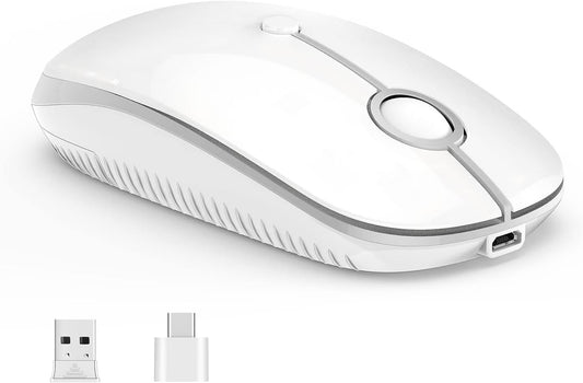 VssoPlor Type C Wireless Mouse, USB C MacBook Wireless Mouse, White Silver