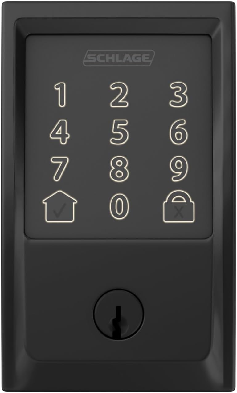 Schlage Encode Smart Wi-Fi Deadbolt Lock with Touchscreen Keypad, Keyless Front Door Entry, App Control, Alexa, Google Home and Airbnb Compatible, Matte Black, BE489WB CEN 622