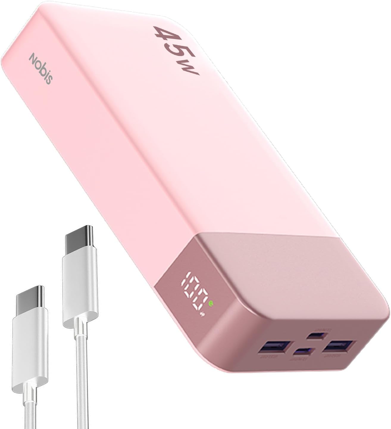 NOBIS Portable Charger, 20000mAh Power Bank, 45W Power Bank Fast Charging, Battery Pack with C to C Cable, Battery Bank with Digital Display for iPhone Android Laptop etc(Black)