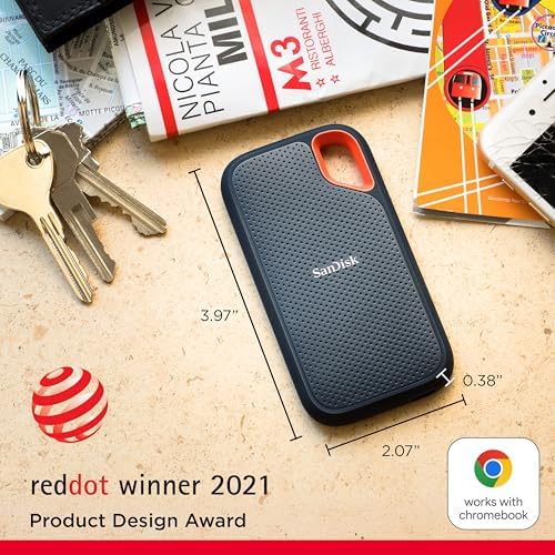 SANDISK 1TB Extreme Portable SSD (Old Model) - Up to 1050MB/s, USB-C, USB 3.2 Gen 2, IP65 Water and Dust Resistance, Updated Firmware - External Solid State Drive - SDSSDE61-1T00-G25
