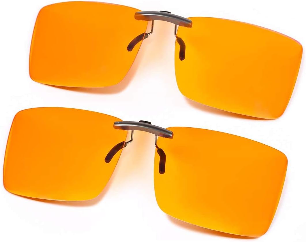 FONHCOO Clip-on Blue Light Blocking Glasses Womens Mens 2 Pack over Prescription Glasses Framless Lens Computer Gamer Eyeglasses
