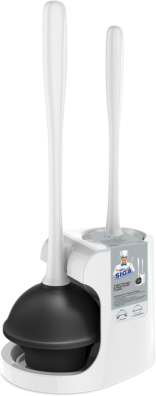 MR.SIGA Toilet Plunger and Bowl Brush Combo for Bathroom Cleaning, White, 1 Set