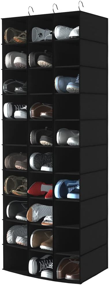 30 Section Hanging Shoe Organizer for Closet, Black