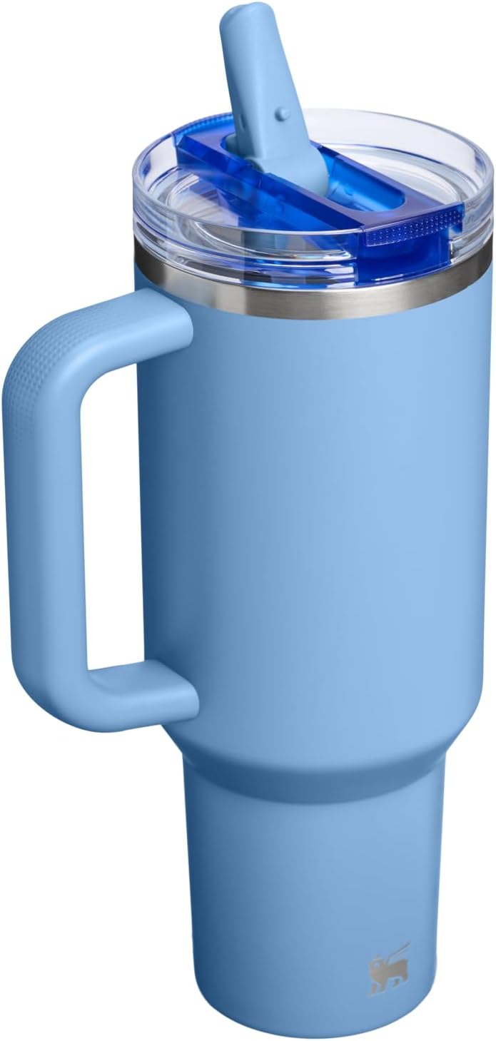 STANLEY Quencher ProTour Flip Straw Tumbler with Leakproof Lid 40 oz | Built-In Straw & Handle | Cupholder Compatible for Travel | Insulated Stainless Steel Cup | BPA-Free | Blue Sky