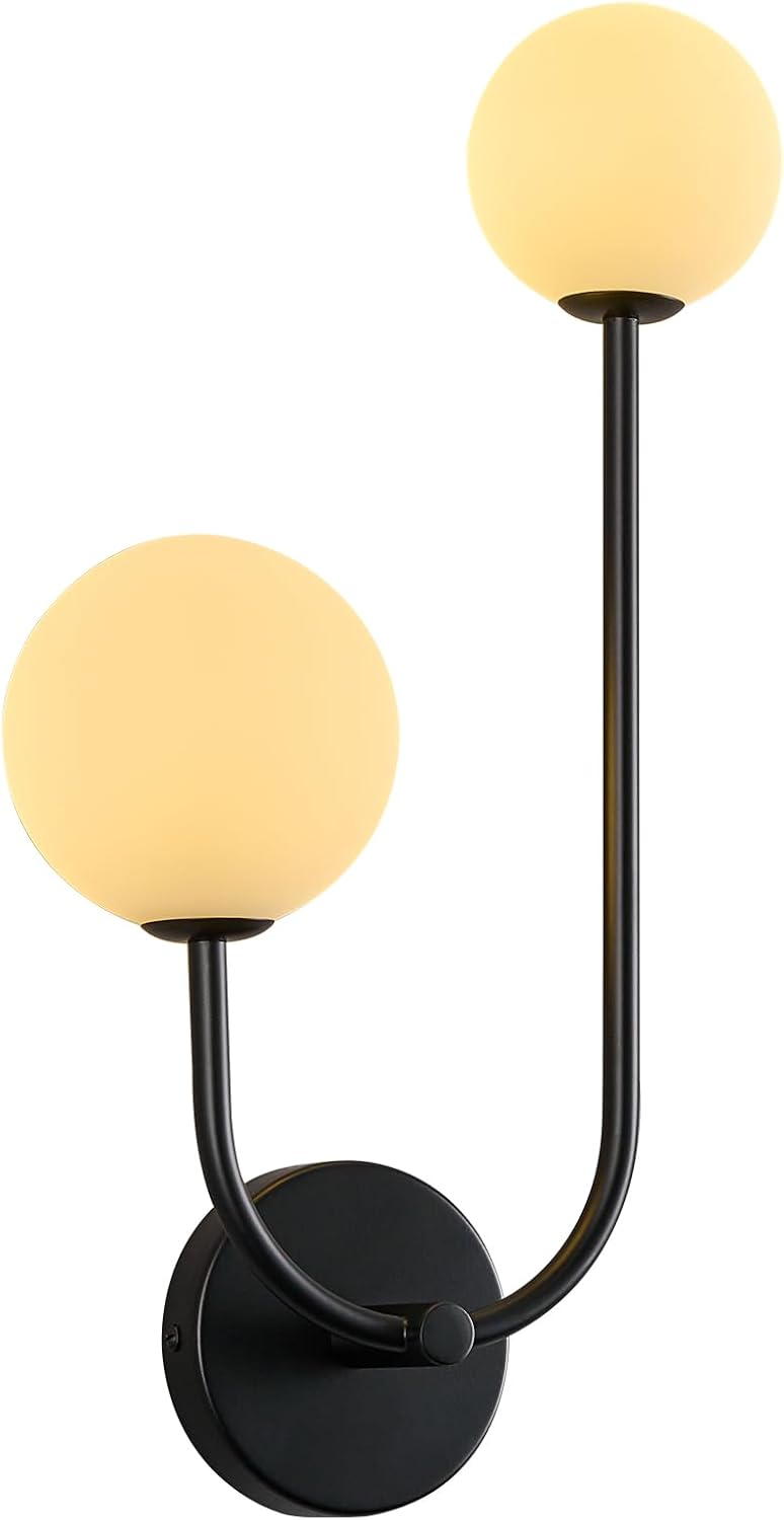 Milk Glass Wall Sconce Gold Wall Sconces Mid Century Modern Sconces Wall Lighting 2 Light Globe Sconce for Bedroom Living Room Hallway Wall Light Fixtures